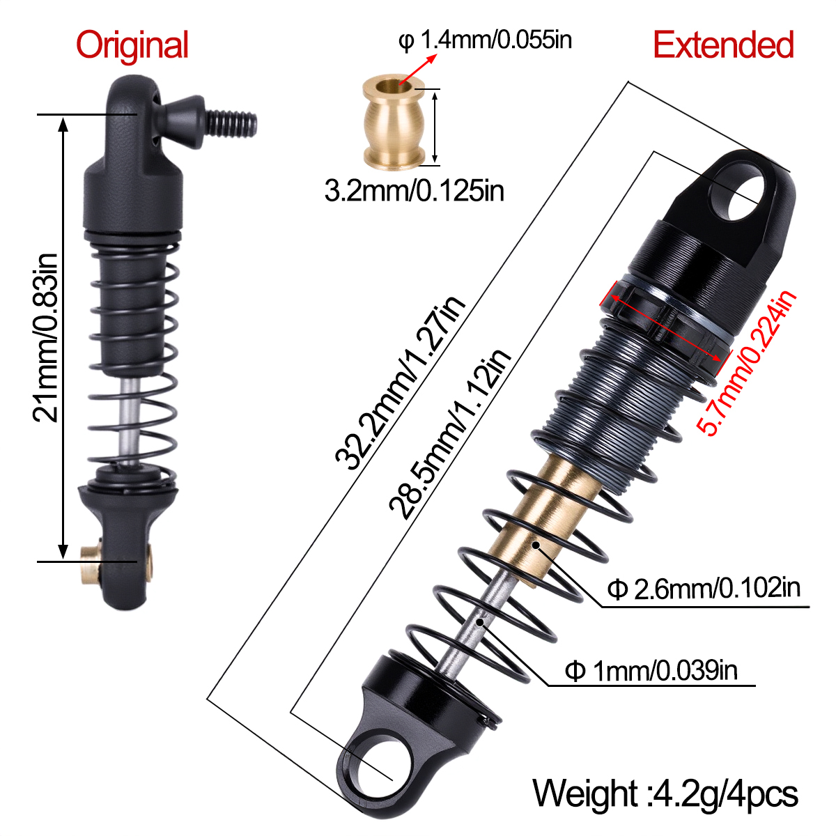 4 قطع من ممتصات الصدمات الألوم - مراجعة Shock Absorber Rc وسعره
